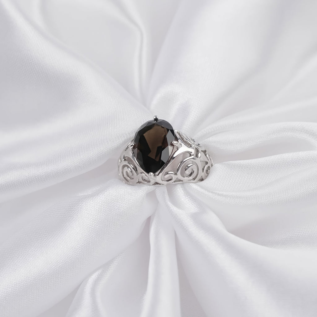 Smoky Quartz Ring in 925 Sterling Silver | Luxury Women’s Gemstone Ring | Heavy 8.91g Silver Statement Piece