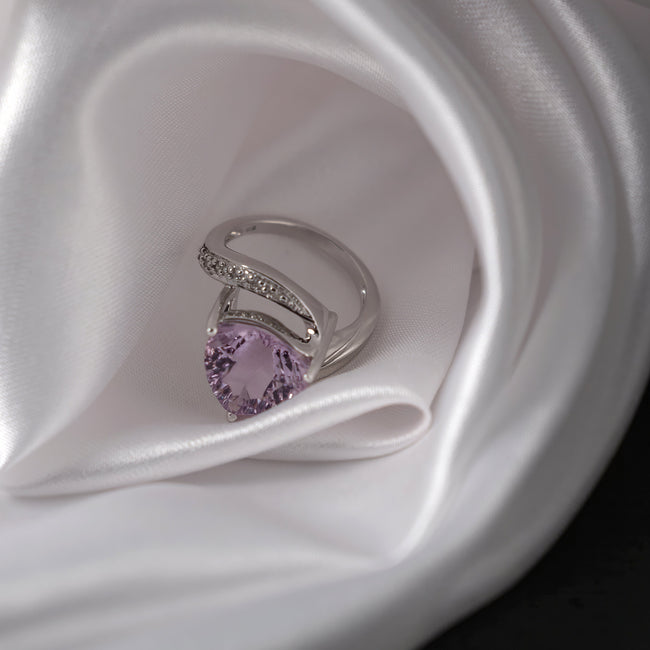 Pink Amethyst Solitaire Ring in 925 Silver | High-Quality Semi-Precious Gemstone Ring | Handcrafted Luxury Main Image