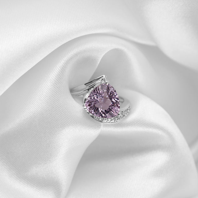 Pink Amethyst Solitaire Ring in 925 Silver | High-Quality Semi-Precious Gemstone Ring | Handcrafted Luxury Hover Image