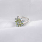 Nature-Inspired Sterling Silver Flower Ring | Duo-Tone Green and Blue Gemstone Ring